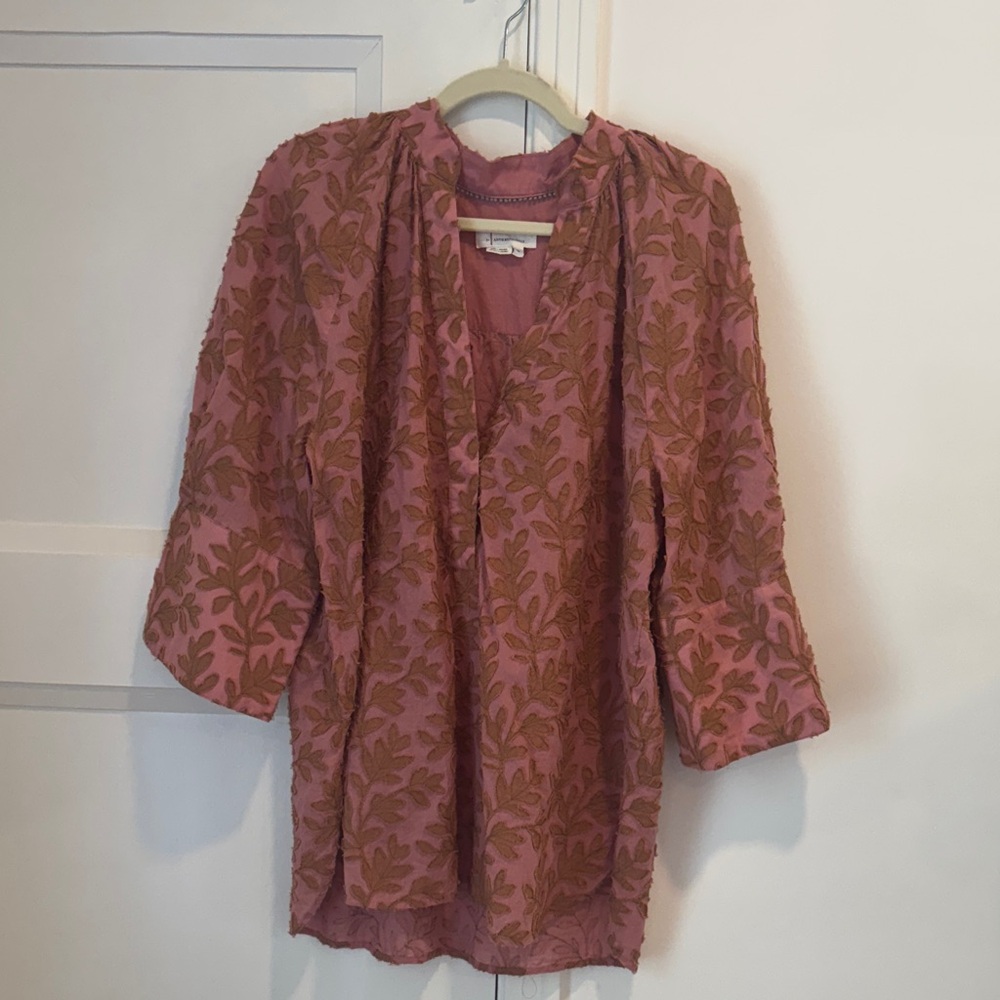 Anthropologie Pink and Brown Textured Blouse
